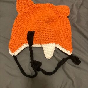 Crochet knit fox winter hat cute